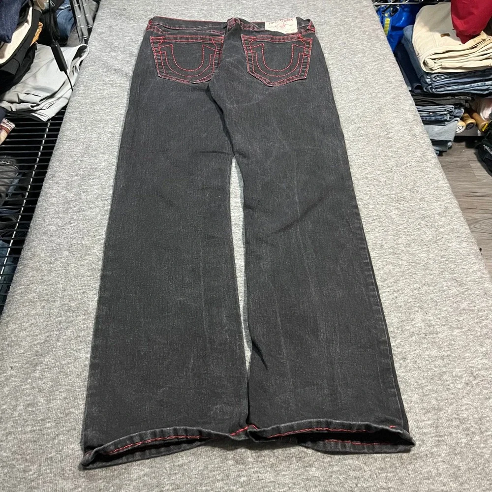 True Religion Ricky Relaxed Straight Black Jeans Red Contrast Stitch 32x34 Mens